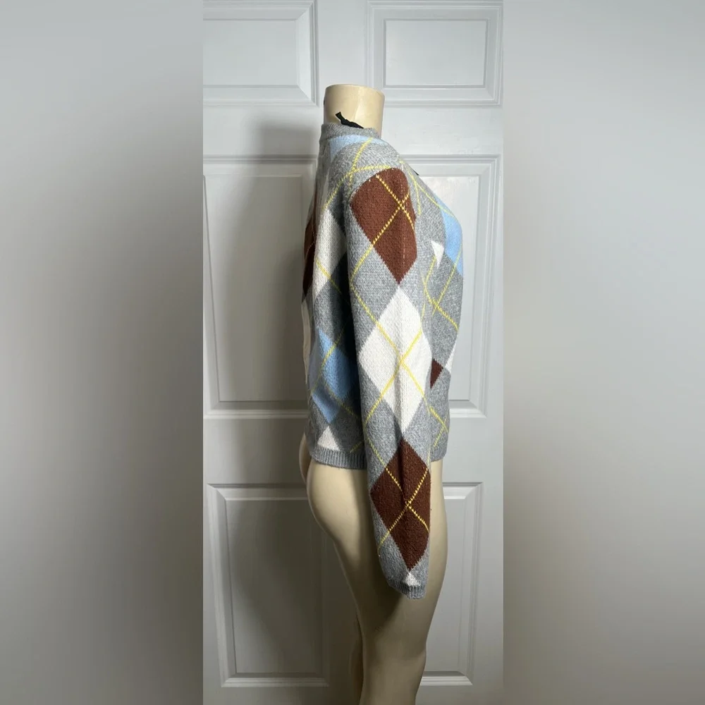 Marled Aggie Argyle Plaid Button-Up Boxy Fit Round Neck Cardigan Sweater_6